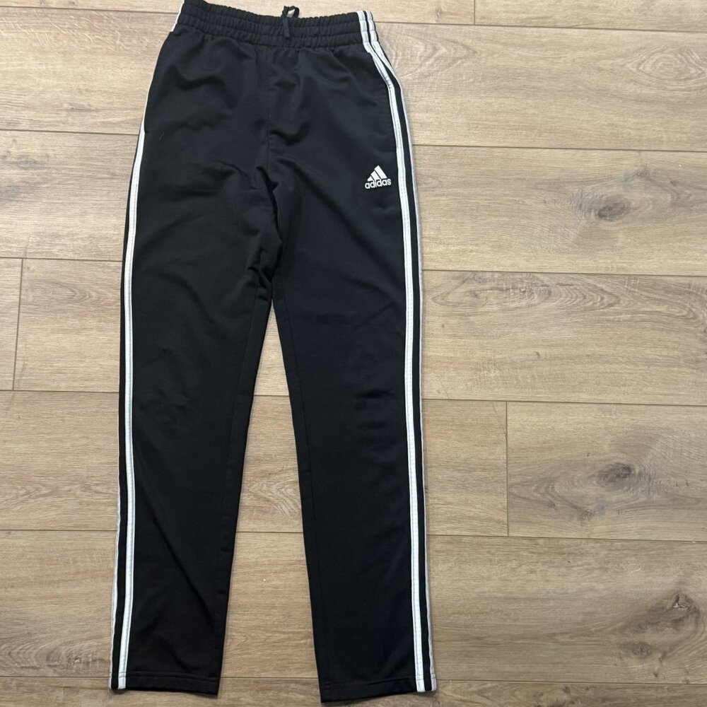 Boys Adidas Athletic Track Pants Size M 10-12 Black, White Stripes